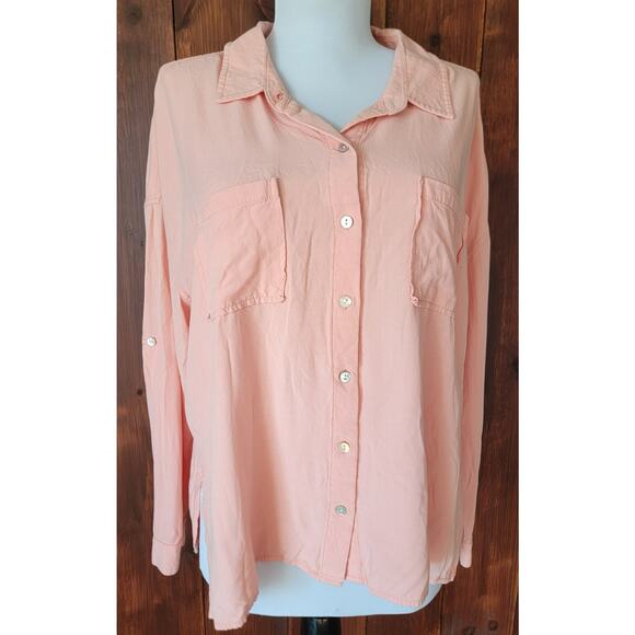 Dear John W Small Soft Pink Button Up Shirt Rayon Chest Pockets Roll Tab Sleeve - Picture 5 of 16